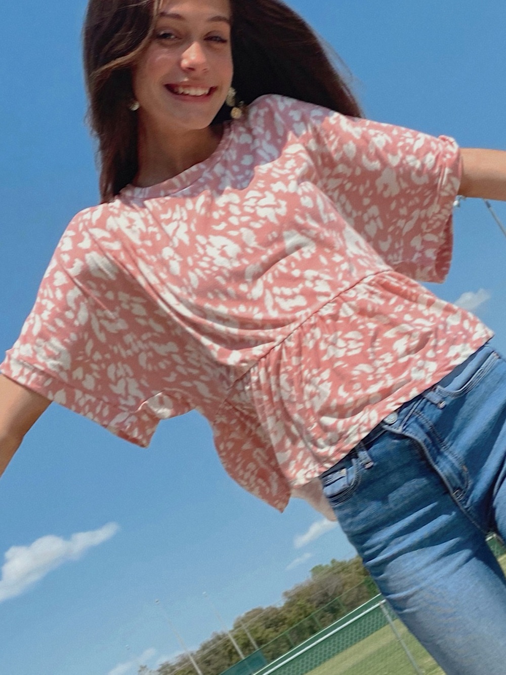 twenty second Pink White Short Sleeve Peplum Top